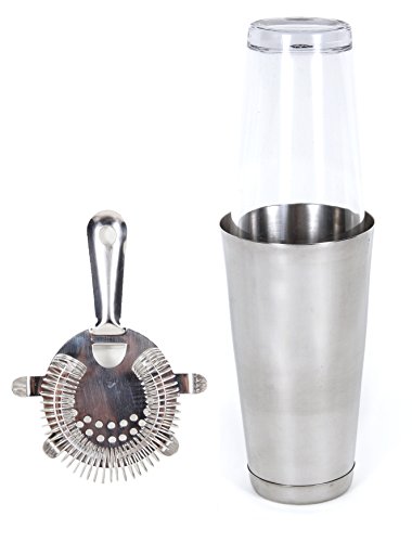 CucinaPrime Professional Stainless Steel Bar Set, 3 Piece (Cocktail Shaker, Mixing Glass, and Hawthorne Strainer)