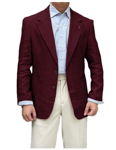 Linen Single Breasted Blazer for Men Slim Fit Notch Lapel Sport Coats Jacket for Business Wedding Prom