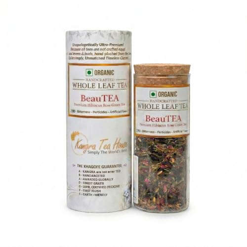Image of Kangra Tea House BeauTEA (Combo of 2 20g Pack) Artisanal Whole Leaf Green Tea | GI Tagged & NPOP Organic Certified | Hibiscus & Rose for Skin Glow & Radiance | First Flush, 0 Bitterness | From Palampur, Himachal Pradesh