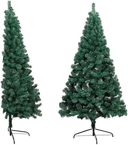 vidaXL Artificial Half Christmas Tree with Stand Indoor Outdoor Home Holiday Xmas Decoration Celebration Ornament Seasonal Xmas Tree PVC Green