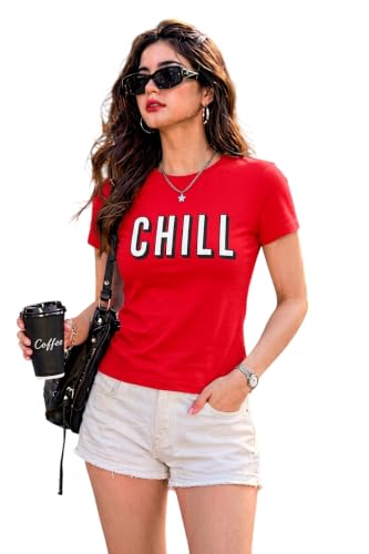 Image of Preneum Women's Graphic Printed T-Shirt, Round Neck Half Sleeve Casual Slim Fit Cotton Blend Tee, College, Office & Travel