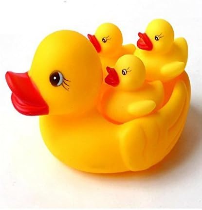 Storio Squeeze Chu Chu Sound Bathtub Duck Bath Toys for Baby Kids (1 Duck + 3 Ducklings) Multicolor
