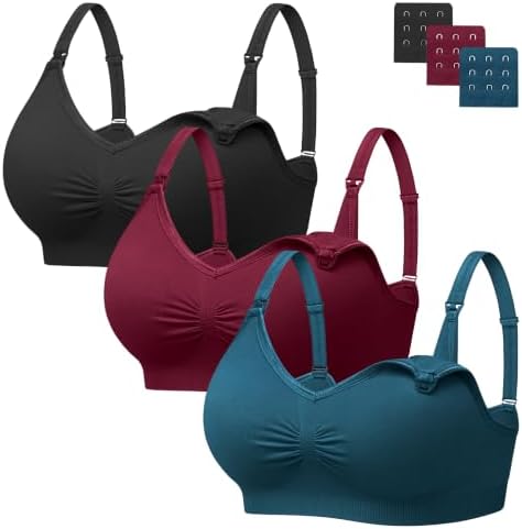 HBselect Nahtloser Schwangerschafts Still BH mit extra BH-Verlängerungen | 3er Set Still-BHs ohne Bügel, viele Farben & Größen wählbar, mit Stillverschluss für werdende und stillen