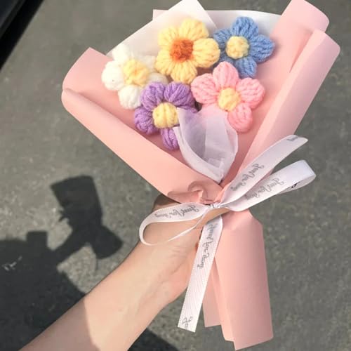 Image of OXYGLOBE Fabric Crochet Flowers,Pink Crochet Flower Bouquet, Elegant Crochet Bouquet Apply to Birthday,Wedding, Mother's Day, Home Decoration, Handmade Flower Arrangement for Her