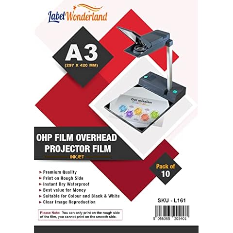 A3 Overhead Projector Film Pack of 10 OHP Film for Inkjet Printer and Copier Transparency Film 115 Micron (297 x 420 mm) Cover