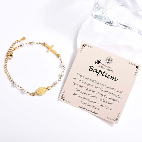 Catholic Virgin Mary Bracelet for Girls, Baptism Confirmation First Communion Gifts for Girls Teenage, Cross Bracelet Gifts for Daughter Granddaughter Niece Sister in Catholic4