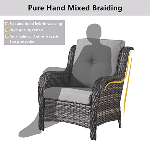 Belord Patio Furniture Conversation Sets 2 Peices Wicker Chairs, Wide Armchair Outdoor Furniture Sets For Porch, Balcony, Backyard, All Weather Brown Wicker Chair With Blue Cushion #TOP4