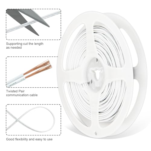 Image of 32.8FT 24AWG 2 Conductor Low Voltage LED Extension Cable Wire, 2 Core Parallel Wire for LED Strip Lights, Outdoor Use, Waterproof, UL2468 Certified, White