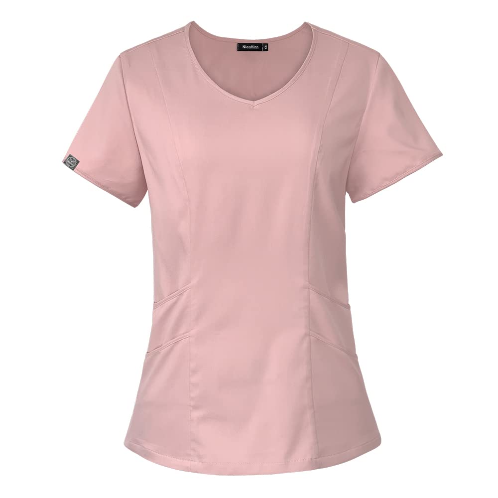 niaahinn Women Scrubs Top Workwear with Classic V-Neck Professionals Women?s Medical Scrub Tee (Pink,M,Medium)