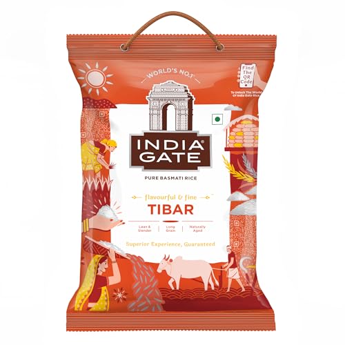 Image of India Gate Flavourful & Fine Tibar Basmati Rice 5 Kg | Long & Slender Grains | Naturally Aged