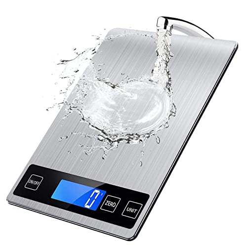 Balance Cuisine Electronique, 10kg/1g Balance Alimentaire de Precision avec Verre Trempé Ultra Mince , Acier Inoxydable avec Écran LCD Rétroéclairé pour la Cuisine Cover