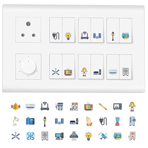 Image of Switch Board Stickers for Home and Office - 560 Self Adhesive Electric White Switch Board Covers, Vinyl Transparent Stickers for Lightbulb, Fan, AC, Stickers (Multicolour)