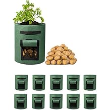 Delxo 10 Pack 10 Gallon Potato Grow Bags,Grow Bags for Vegetable with Window, Double Layer Premium Breathable Nonwoven Cloth for Potato/Plant Container/Aeration Fabric Pots with Handles in Green