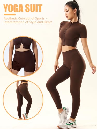 6 PCS Workout Sets for Women Ribbed Women's Athletic Clothing Sets Pilates Yoga Outfits Sports Bra Leggings Workout Set2