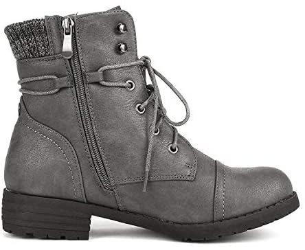 DREAM PAIRS Women's Lace Up Combat boots Ankle Booties,Size 8.5,Grey,PEAKK