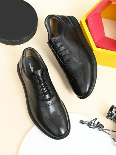 Image of San Frissco Mens Formal Shoes Textured Lace Up Brogues /Soft Cushioned Footbed with TPR Sole /Stylish, Comfortable, Trendy, Party, Outdoor Shoes for Office & College