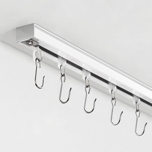 Ceiling Curtain Track, Curtain Track with Roller Hooks, 9ft - 12ft Ceiling Mounted Rail Set for Room...