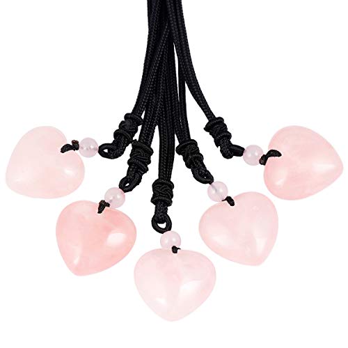 Tumbeelluwa Carved Stone Heart Shape Necklace Chakra Quartz Pendant With Cord Amulet Healing Crystal Jewelry For Unisex,Rose Quartz #TOP2