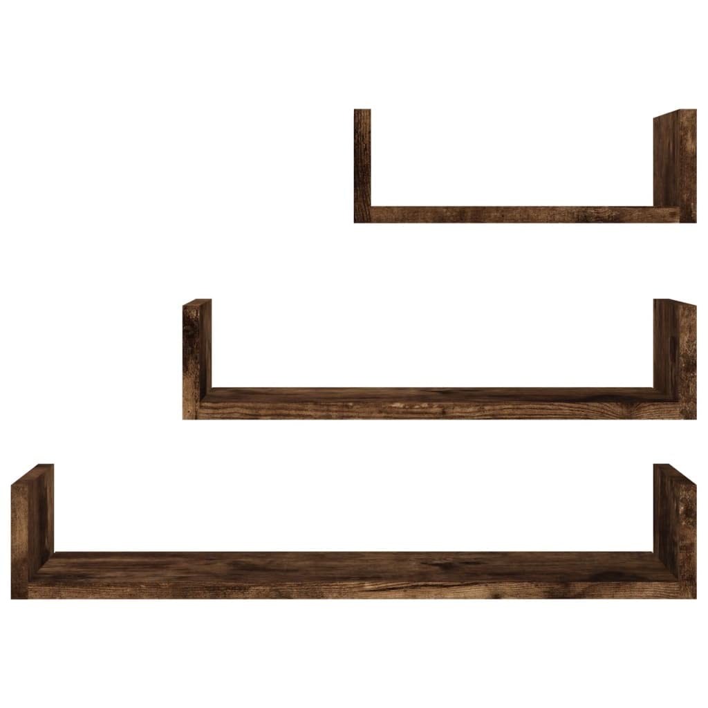 vidaXL Mensole Espositive da Parete 3 pz Rovere Fumo Legno Multistrato