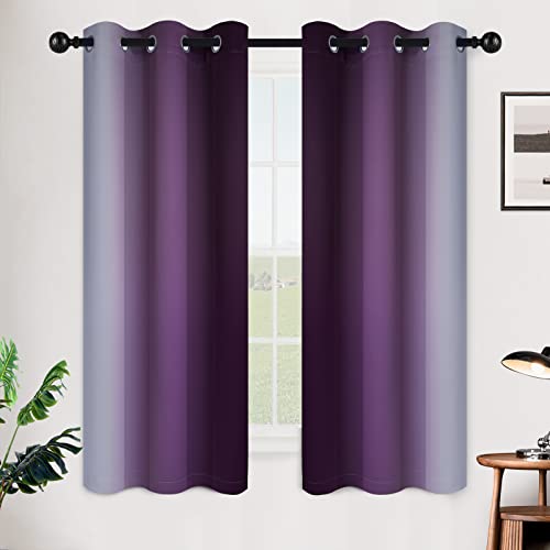 Image of SimpleHome Ombre Purple to Grey White Curtains for Living Room 42Wx63L | Room Darkening Curtains for Bedroom,Gradient Light Blocking Curtain,Thermal Insulated Grommet Window Drapes,2 Panels,63 Inch