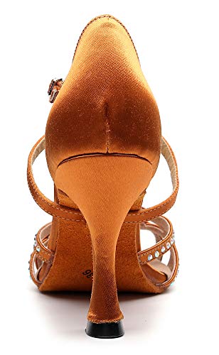 Chaussures danse latine strass Cha Cha Tango chaussures de salle de bal marron - 5