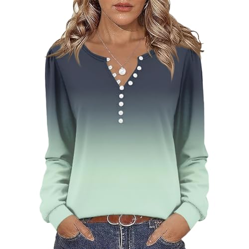 Women V Neck Button Down 2026 Casual Blouse Pullover Loose Printed Shirt Tops Plus Size Long Sleeve T Shirts
