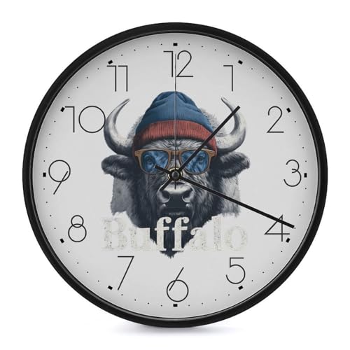 Buffalo Mascot Trendy Wall Clock 10 Silent Non Ticking Quality Quartz Battery Operated for Home