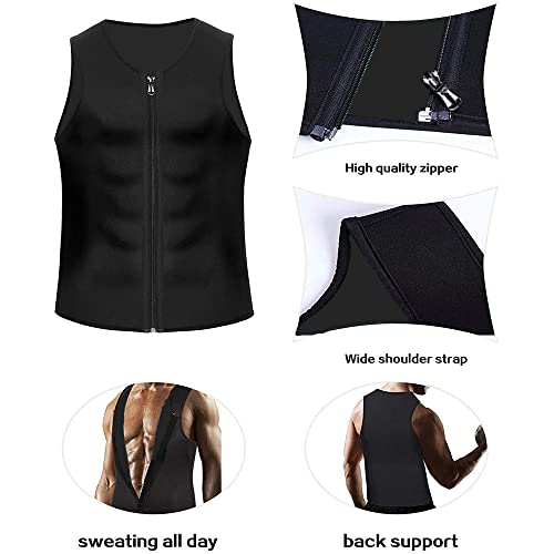 Flostmourne Gynecomastia Compression Zipper Vest, Sauna Suit For Men Waist, Trainer Sweat Vest Corset Neoprene Tank Top Shapewear Workout Suit(Xl) #TOP3