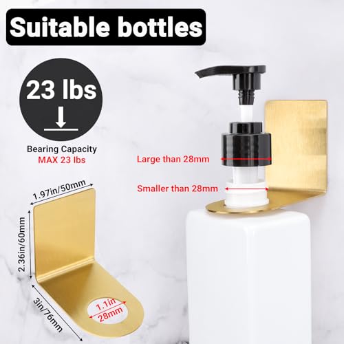 Image of Segbeauty Non-Drilling Adhesive Bottle Holder, 3pcs Bathroom Bottle Dispenser Holder, Dia 1.1 inch 2.8cm Lotion bottle Wall Mount, Rustproof Shampoo Bottle Holder Wall Hanging Rack for Kitchen Toilet Gold