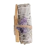 minkissy 浄化香ホワイトセージバンドル アロマスティック ヨガ瞑想用 ホーリーウッドスティックと水晶付き 室内用香薫 新鮮な香りでリラックス