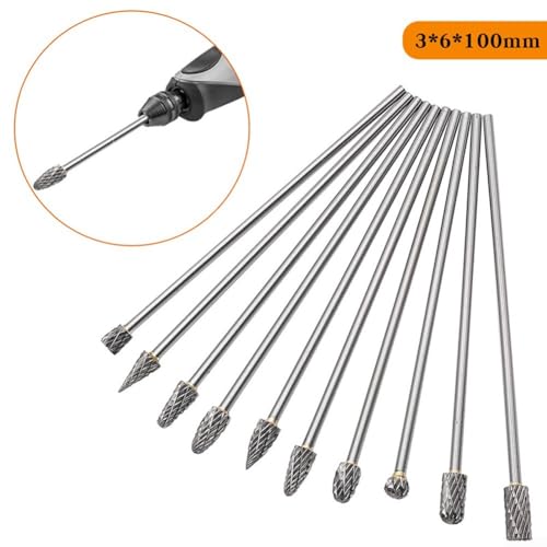 Set de 10 fresas rotativas de carburo sólido 3x6x100 mm miniatura 7