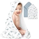 Konssy 2-Pack Muslin Hooded Baby Towels, 100% Cotton, Ultra-Soft & Absorbent Baby Bath Towels with Hood for Newborn & Infant (Blue, Blue Whale, 32