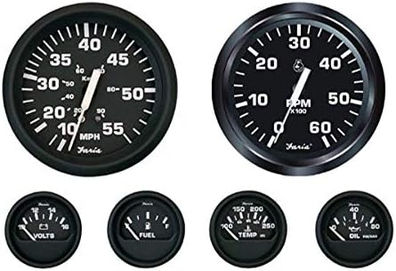 Faria Beede KT9799 Euro Inboard 6-Gauge Boxed Set - Speedometer/Tachometer/Fuel Level/Voltmeter/Water Temp/Oil PSI
