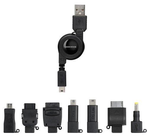 GREEN HOUSE 携帯電話 USB充電ケーブル (7コネクタ+MiniB5タイプ)PS Vita PCH-2000(USB Micro-B端子)、PCH-1000(マルチユース端子) 両対応モデル 黒 GH-UCCM8A-BK