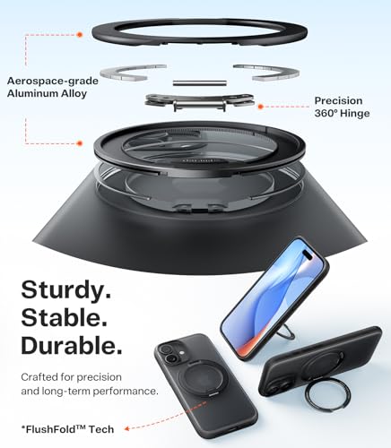 Image of TORRAS 360 Magnetic Stand for iPhone 17 Case, [Rotatable Sturdy Kickstand][Fit for MagSafe][4X Mil-Grade Shockproof] Slim Translucent Phone Cover, Camera Button, Obsidian Black, Ostand O3 Fitness