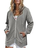 Zeagoo Women Oversized Hoodies Lightweight Thin Zip Hooded Sweatshirt Cotton Active Hoodie, Grey XL