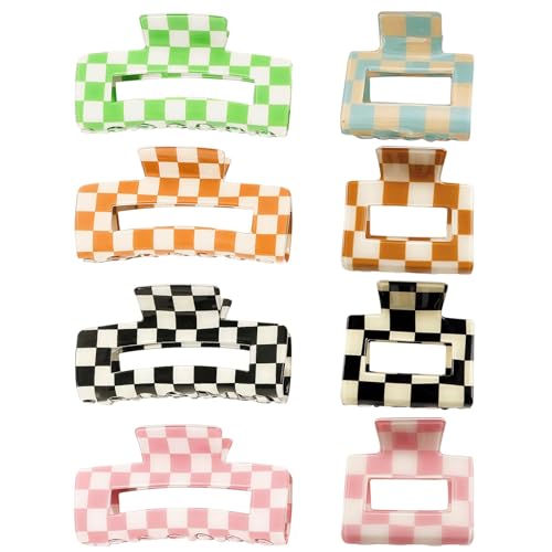 6 Pcs Hair Claw Clips for Women Checkered Rectangle Strong Hold Barrettes