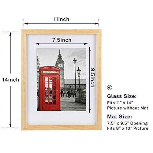 One Wall 11X14 Picture Frame With Mats For 8X10 Photo, Set Of 4 Solid Wooden Frame With Tempered Glass, Natural Wood Color Frames For Wall Mounting Or Tabletop - Mounting Hardware Included #TOP1