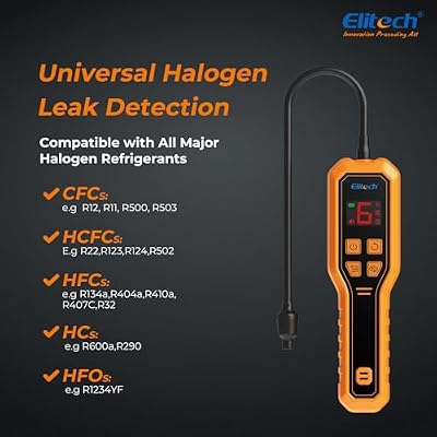 Elitech Refrigerant Leak Detector, Freon Leak Detector, Freon Sniffer Automotive Halogen Gas Leak Detector for R134A R410A R1234YF R600a R290 CFCs HCFCs HFCs HCs HFOs, ELD-210