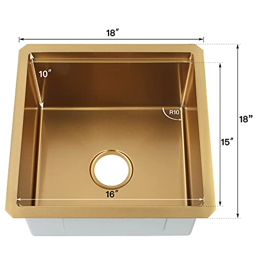 Lonsince Bar Sink,18 X 18 Inch Gold Bar Sink,Undermount Bar Sink,Rv Kitchen Sink,16 Gauge Stainless Steel #TOP1
