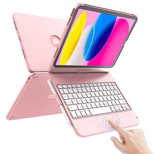 TaIYanG for iPad A16 11th 10th Generation Case with Keyboard 11 inch 2025&10.9 inch 2022,Touch Trackpad Keyboard Case for 10th Generation-360° Rotate,Pencil Holder,Keyboard for iPad 10th Gen,Rose Gold