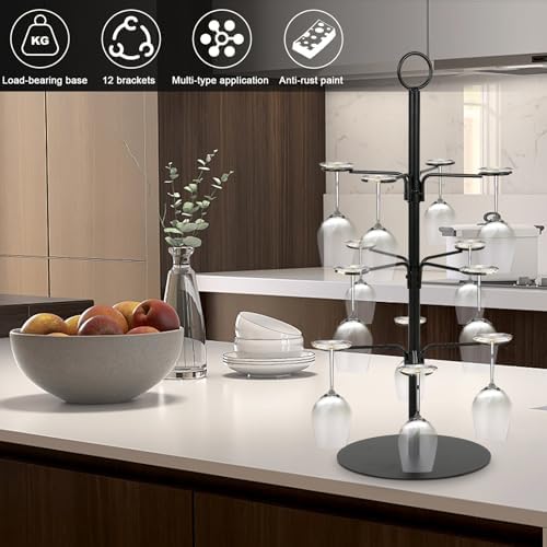 Mobile Storage Rack Freestanding Display Rack Tool Pegboard Garage,Metal Champagne Tower Stand 3 Tier Display Rack with 12 Holders for Wine Glasses Perfect for Cocktails Martinis Margaritas image 5