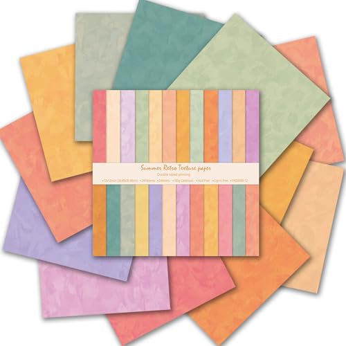 24 Sheets Boho Scrapbook Paper Set, 12x12 Inch Coloured Double-Sided Decorative Craft Paper for DIY Art Card Making Scrapbook Photo Frame Decor Gift Decoration, 24 Designs (B)