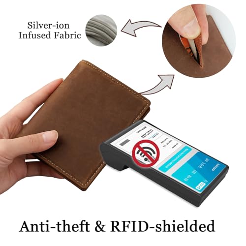Bifold Vertical Wallet for Men - Slim Leather RFID Blocking with ID Window & 2 Cash Pockets | 0.7" Thin Front Pocket Design Wallets | 7 Card Slots + Receipt Organizer | Gift Box (4.5"x3.7")3