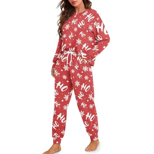 TOFRIMADE Christmas Pajamas for Women Xmas Pajama Long Sleeve Tops Drawstring Pants Pjs Ho Ho Print Cute Cozy Lounge Wear Lightweight Sleepwear Novelty Jogger Sets