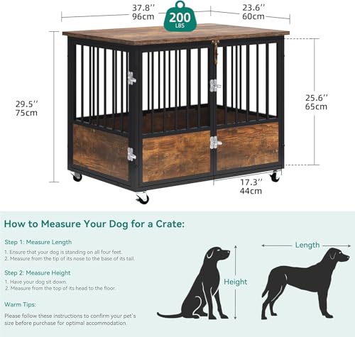 YITAHOME Rustic Heavy Duty Dog Crate Furniture with Wheels, Double-Doors Metal Dog Kennel Indoor for Small Medium Dogs, Decorative Dog House Side End Table, Chew-Resistant Wooden Dog Cage by YITAHOME - Image 3