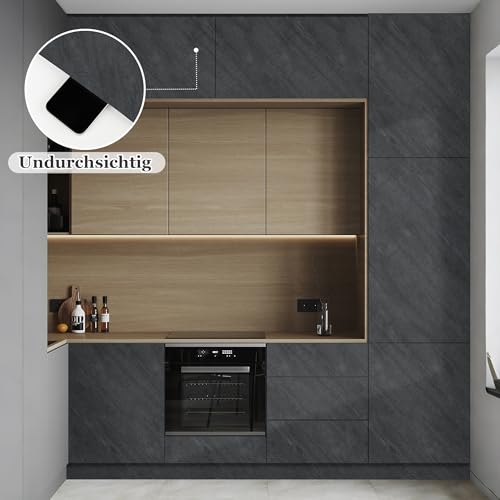 Hode Klebefolie Möbel Grau 90x500cm Möbelfolie Betonoptik Selbstklebende Folie für Möbel Küche Fensterbank Schrank Dunkelgrau Wasserdicht Vinyl Tapeten