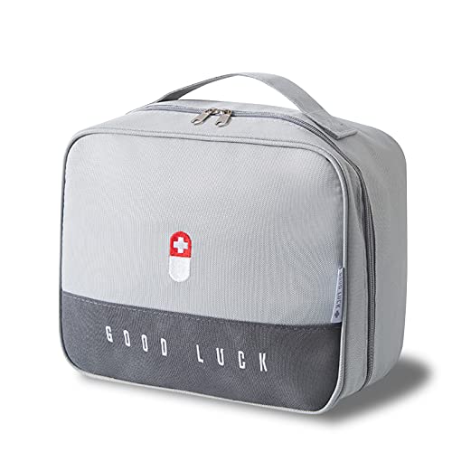 Medikament Reiseapotheke Tasche, Große Kapazität Medizinische Notfalltasche Home Tragbare Aufbewahrungsbox, Wasserdichte Erste Hilfe Tasche,Tragbar Medikamententasche Für Home, Office, Reisen(Grau) Cover
