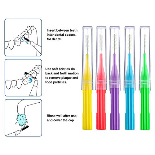 WANGCL 100 Pieces Braces Brush for Cleaner Interdental Brush Flossing Head Oral Hygiene Flosser 360° Bendable Tooth Cleaning Tool (Blue Green Red Purple Orange) - Image 3