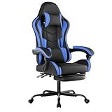 NIONIK Gaming Chair with Footrest, Ergonomic Gaming Chair Racing Style Adjustable Height High-Back PC Computer Chairs, Video Game Chairs with 360°-Swivel Seat and Headrest, Black Blue